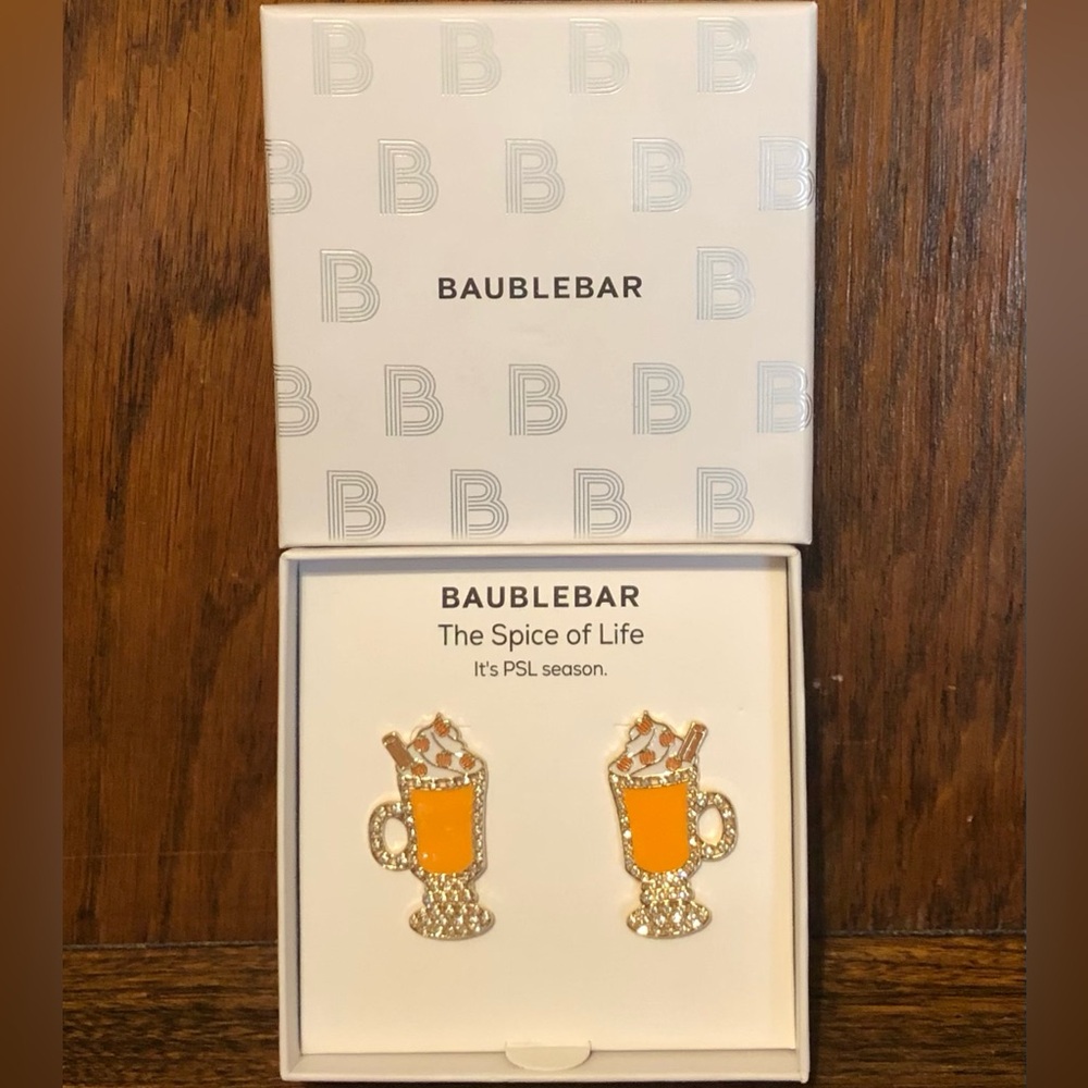 NIB-BaubleBar-Pumpkin🎃Spice Latte🥤Gold Plated-Post Back-Hypoallergenic Earrings